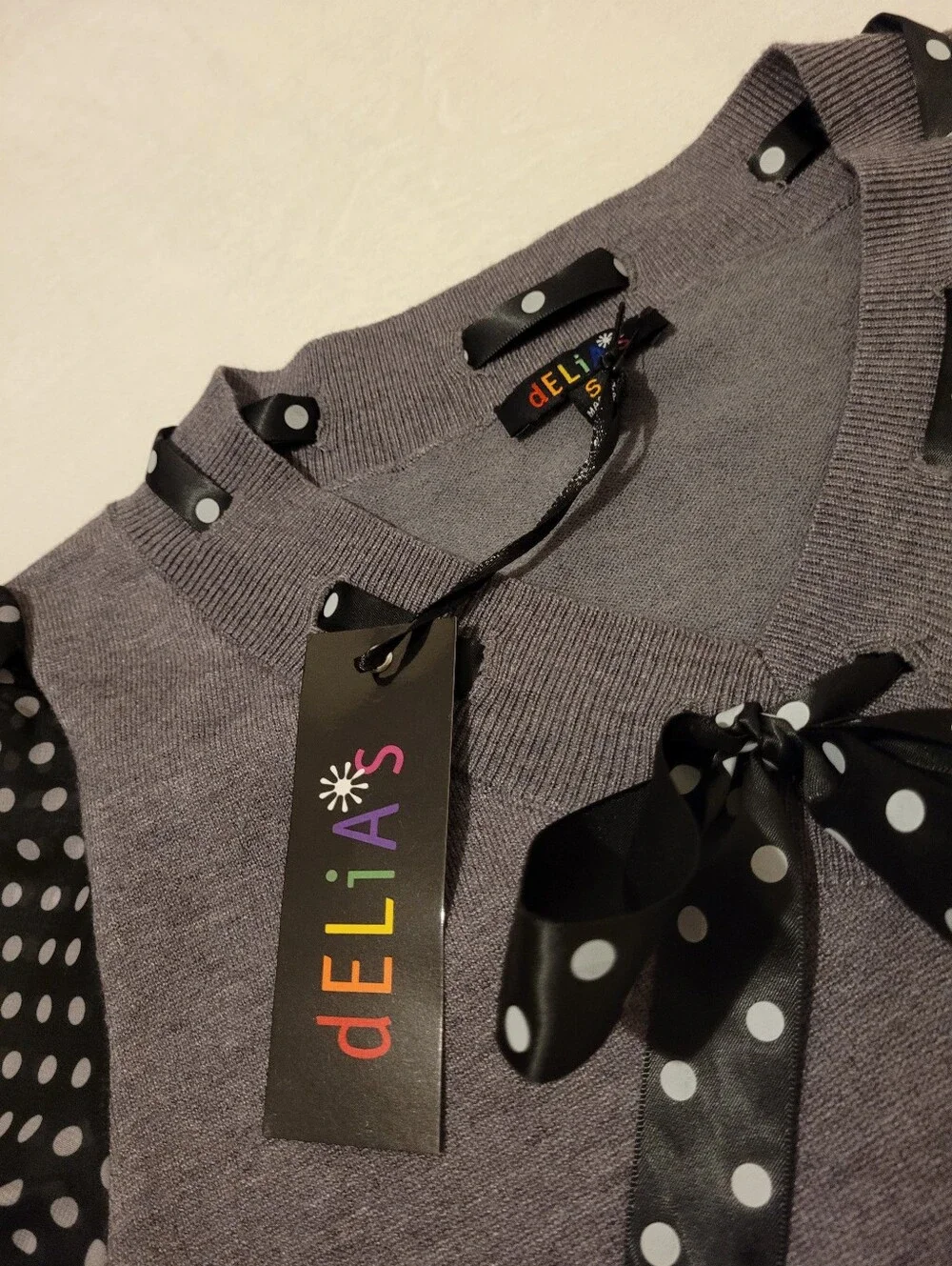 Delia's By Dolls Kill Gray And Polka Dot Sweater Top - Picture 2 of 3